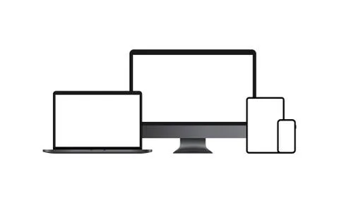 Realistic devices icon set. Computer monitor, laptop, smartphone. White blank Stock Illustration