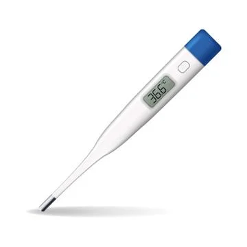 Realistic digital thermometer. Safe electronic medical thermometer device with Stock Illustration