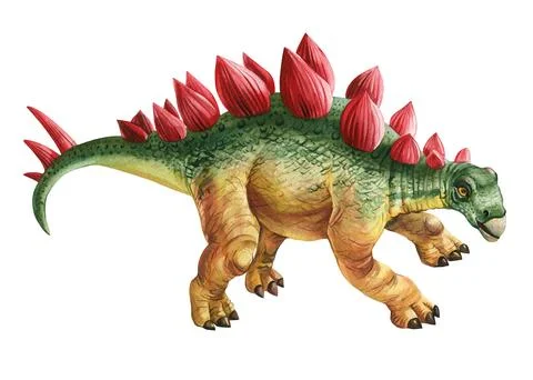 Realistic dinosaur isolated on white background. Stegosaurus hand painted Stock Illustration