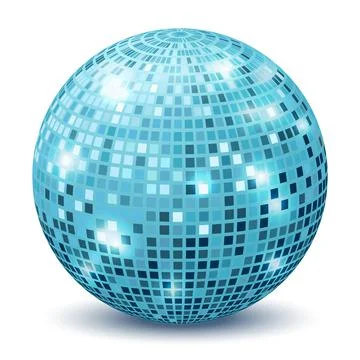 Realistic disco ball. Reflection sphere mirrored dance party silver blue glitter Stockillustratie