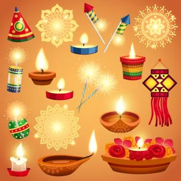 Realistic Diwali Set Stock Illustration