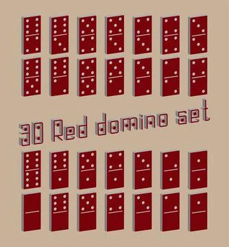 Realistic Dominoes full set 28 3D flat pieces for game . Red collection. Abst Stock Illustration