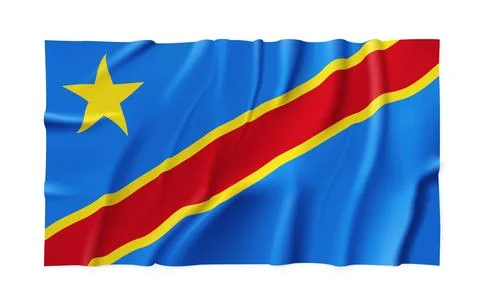Realistic DR Congo country flag isolated on a transparent background. Silk atlas Stock Illustration