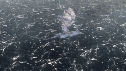 Realistic dragon flying over the stormy ocean. Stock Footage 336318339