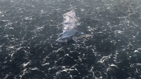 Realistic dragon flying over the stormy ocean. Video stock 337779521