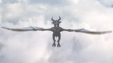 Realistic Dragon flying in the sky and breathing a flame. Stock Footage