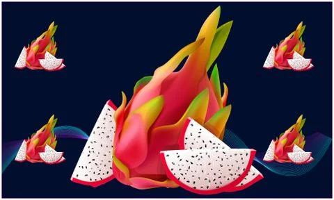 Realistic Dragon fruit on abstract background Illustrazione stock