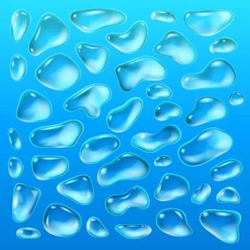 Realistic drops of a rain on a blue background in the form of glass. Abstract Stock Illustration