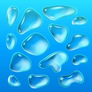 Realistic drops of a rain on a blue background in the form of glass. Abstract Stock Illustration