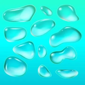 Realistic drops of a rain on a blue background in the form of glass. Abstract Stock Illustration