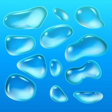 Realistic drops of a rain on a blue background in the form of glass. Abstract Stock Illustration