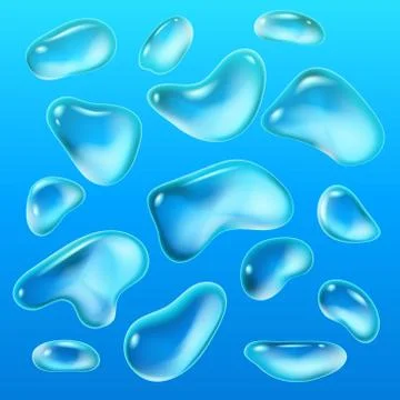 Realistic drops of a rain on a blue background in the form of glass. Abstract Stock Illustration