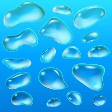 Realistic drops of a rain on a blue background in the form of glass. Abstract Stock Illustration