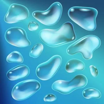 Realistic drops of a rain on a blue background in the form of glass. Abstract Stock Illustration