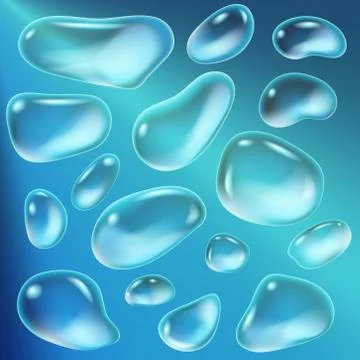 Realistic drops of a rain on a blue background in the form of glass. Abstract Stock Illustration