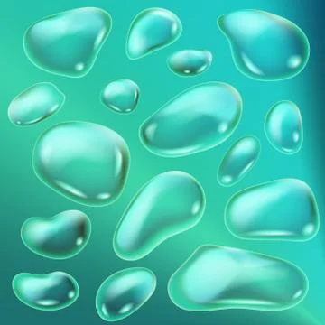 Realistic drops of a rain on a blue background in the form of glass. Abstract Stock Illustration