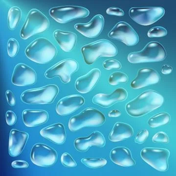 Realistic drops of a rain on a blue background in the form of glass. Abstract Stock Illustration