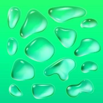 Realistic drops of a rain on a green background in the form of glass. Abstract Stock Illustration