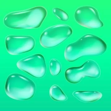 Realistic drops of a rain on a green background in the form of glass. Abstract Stock Illustration