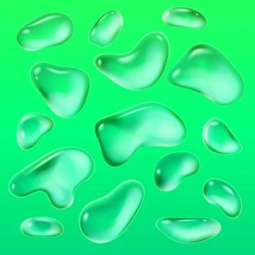 Realistic drops of a rain on a green background in the form of glass. Abstract Illustrazione stock