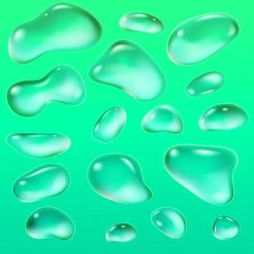 Realistic drops of a rain on a green background in the form of glass. Abstract Stock Illustration