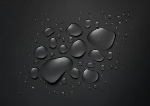 Realistic drops of water on a black background. Black background with splashing Stock Illustration