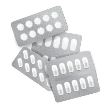 Realistic Drugs Pack. Set Of Tablets Blisters Stockillustratie