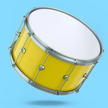 Realistic drum on blue background. 3d render concept of musical instrument Stockillustratie