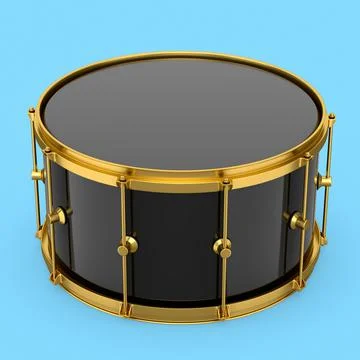 Realistic drum on blue background. 3d render concept of musical instrument Illustrazione stock
