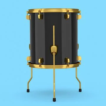 Realistic drum on blue background. 3d render concept of musical instrument 스톡 일러스트