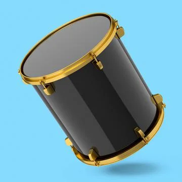 Realistic drum on blue background. 3d render concept of musical instrument Stock Illustration