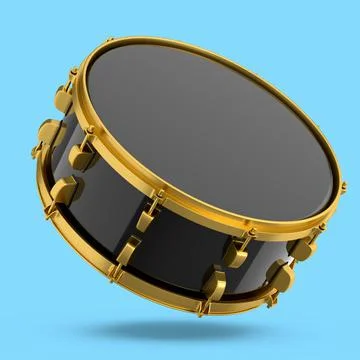 Realistic drum on blue background. 3d render concept of musical instrument Illustrazione stock