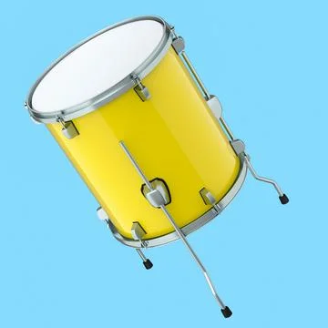 Realistic drum on blue background. 3d render concept of musical instrument Foto stock