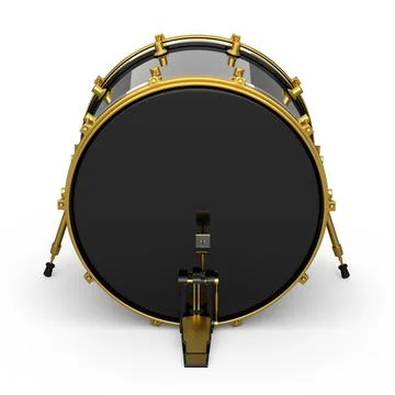 Realistic drum with pedal on white background. 3d render of musical instrument 库存插图