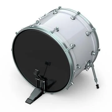 Realistic drum with pedal on white background. 3d render of musical instrumen Stock Illustration