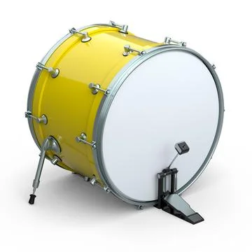 Realistic drum with pedal on white background. 3d render of musical instrumen Stock Illustration