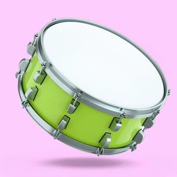 Realistic drum on pink background. 3d render concept of musical instrument Illustrazione stock