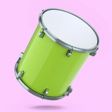 Realistic drum on pink background. 3d render concept of musical instrument Ilustração Stock