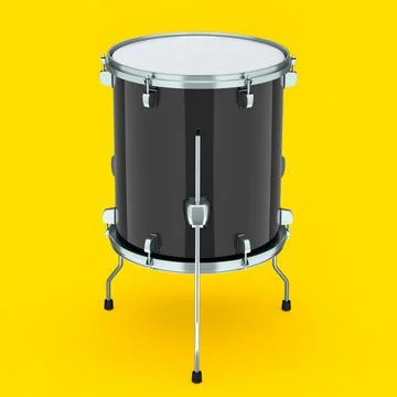Realistic drum on yellow background. 3d render concept of musical instrument Stock Illustration