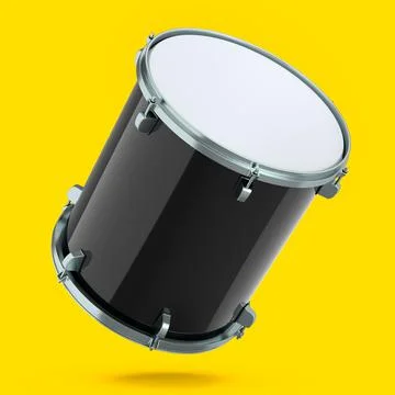 Realistic drum on yellow background. 3d render concept of musical instrument Stock Illustration