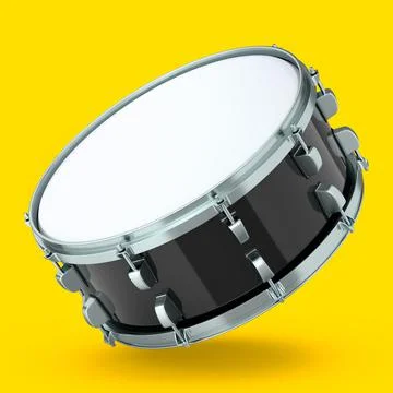 Realistic drum on yellow background. 3d render concept of musical instrument Stock Illustration