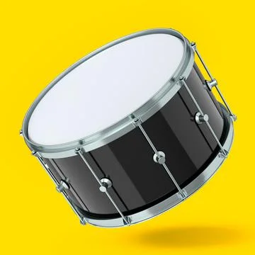 Realistic drum on yellow background. 3d render concept of musical instrument Stock Illustration
