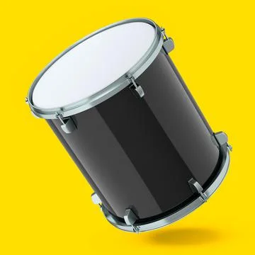 Realistic drum on yellow background. 3d render concept of musical instrument Stock Illustration