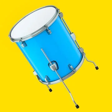 Realistic drum on yellow background. 3d render concept of musical instrument Illustrazione stock