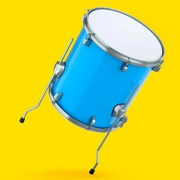 Realistic drum on yellow background. 3d render concept of musical instrument Foto stock
