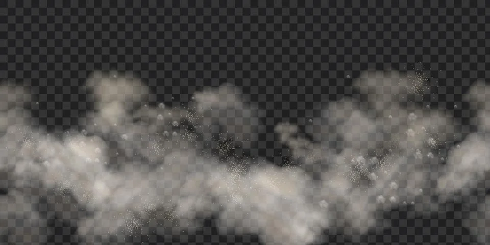 Realistic dust cloud, vector smoke air fog effect on transparent background Stock Illustration