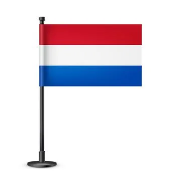 Realistic Dutch table flag on a black steel pole. Souvenir from Netherlands Stock Illustration
