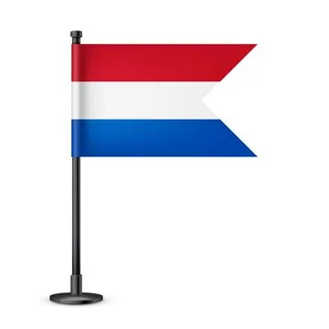 Realistic Dutch table flag on a black steel pole. Souvenir from Netherlands Stock Illustration