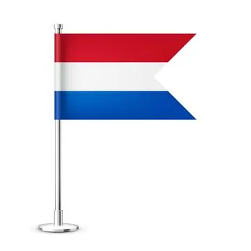 Realistic Dutch table flag on a chrome steel pole. Souvenir from Netherlands Stock Illustration