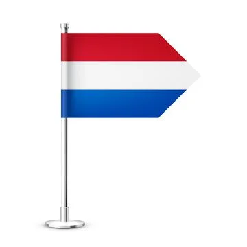 Realistic Dutch table flag on a chrome steel pole. Souvenir from Netherlands Stock Illustration